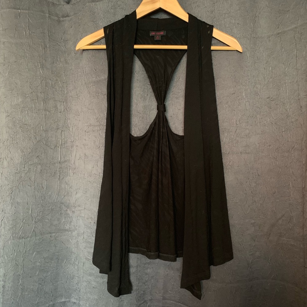 Love Culture Black Cheetah Open Draped Vest Size S